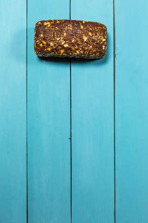 Fresh gluten free bread on blue backgroundの写真素材