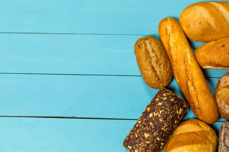 Fresh gluten free bread on blue backgroundの写真素材