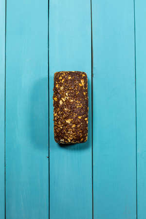 Fresh gluten free bread on blue backgroundの写真素材