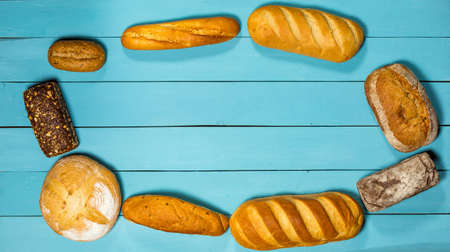Fresh gluten free bread on blue background