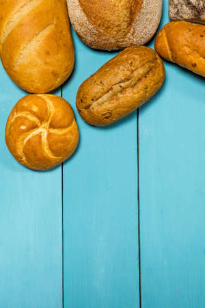Fresh gluten free bread on blue backgroundの写真素材