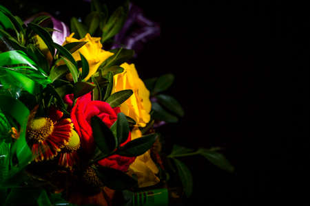 Bouquet of roses of different colors closeの写真素材