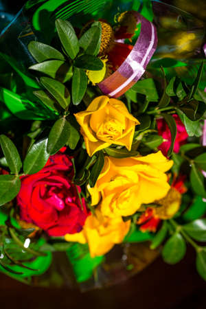 Bouquet of roses of different colors closeの写真素材