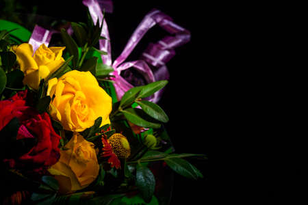 Bouquet of roses of different colors closeの写真素材