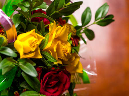 Bouquet of roses of different colors closeの写真素材