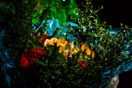 Bouquet of roses of different colors closeの写真素材