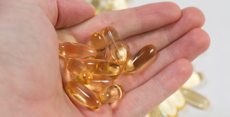 Omega 3 vitamins for health, fish oil, dietary supplementの写真素材