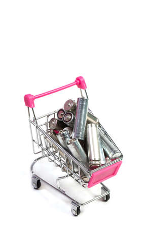 Batteries on a white background, ecology, energy from batteriesの写真素材