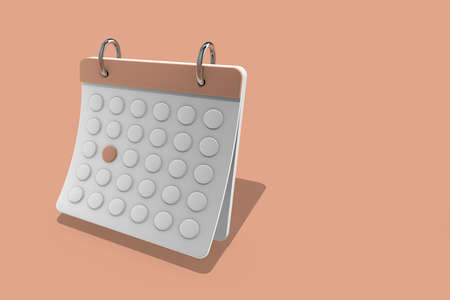 Stylish 3d calendar on a light brown background. Minimalistic design. 3D illustration, 3D rendering.