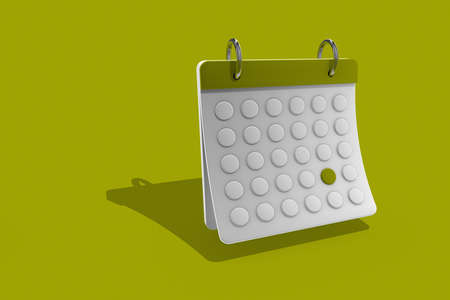 Stylish 3d calendar on light green. Minimalistic design. 3D illustration, 3D rendering.の写真素材
