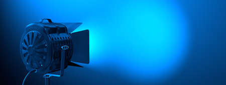 Light spotlight with volumetric light directed to the wall. Empty blank space for information. 3D illustration, 3D rendering.の写真素材