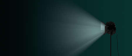 The spotlight shines with volumetric light. Empty blank space for information. 3D illustration, 3D rendering.の写真素材