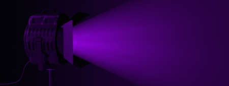 The spotlight shines with volumetric light. Empty blank space for information. 3D illustration, 3D rendering.の写真素材
