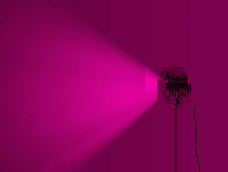 The spotlight shines with volumetric light. Empty blank space for information. 3D illustration, 3D rendering.の写真素材