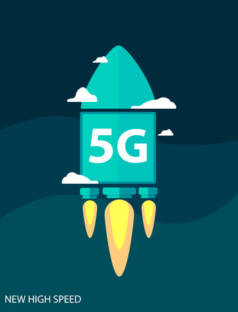 5g internet text on rocket in flat style. New high speed internet. Vector illustration design.のイラスト素材