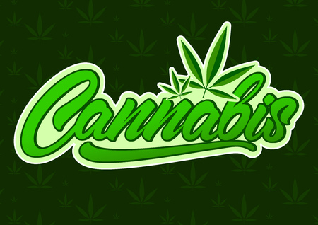 Cannabis in lettering style with leaf. Vector illustration designのイラスト素材