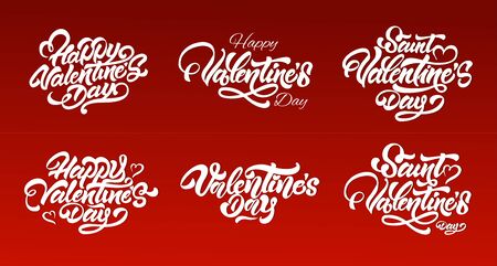 Happy Valentines Day Lettering set. Saint Valentine's Day design for postcard or gifts. Valentine's Day vector illustrations.のイラスト素材