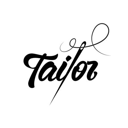 Tailor shop emblem in lettering style with needle. Vector illustration design.のイラスト素材