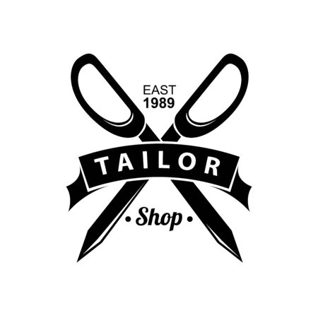 Tailor shop emblem with scissors. Vector illustration design.のイラスト素材
