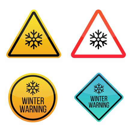 Storm weather alert. Warning signs labels. Yellow and red. Isolated on white background.のイラスト素材