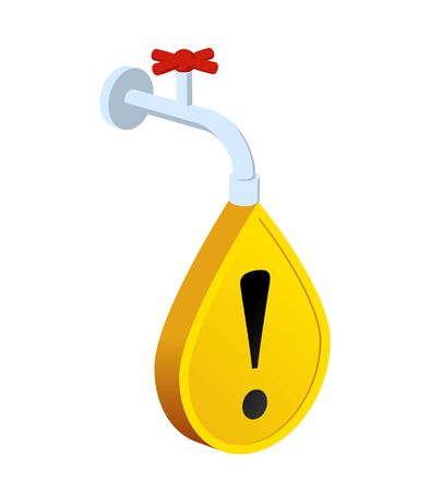 Water outages. Water tap with water drop of yellow sign. Design for web news and warning people.のイラスト素材