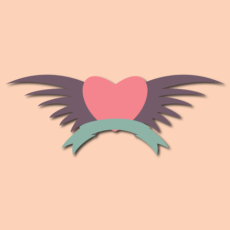 icon of beautiful heart with wings and lettering. のイラスト素材