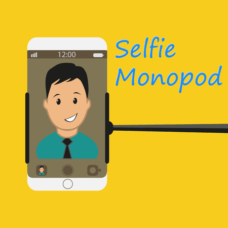 Monopod Selfie man. Self Portrait Tool For Smartphone. Vectorのイラスト素材