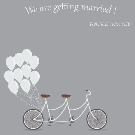 invitation card for the wedding. tandem bike for two. Balloons as decorationのイラスト素材