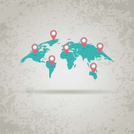 curved world map with earth markerのイラスト素材