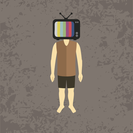 a man with a TV on his headのイラスト素材