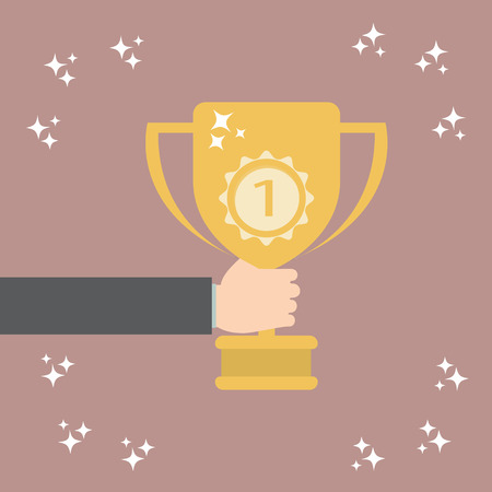Hand holding winner's trophy awardのイラスト素材