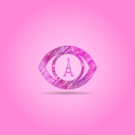 Tower of Paris and painted eyes on a pink backgroundのイラスト素材