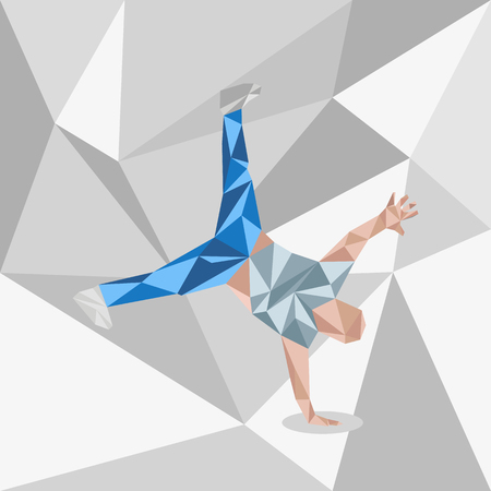 illustration in polygonal style of a guy dancing break-danceのイラスト素材
