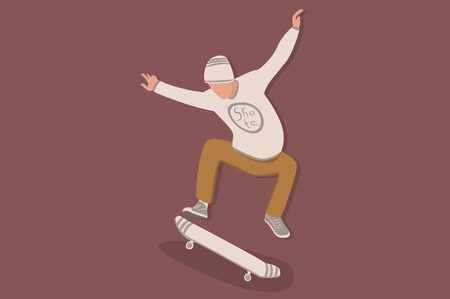 Cool vector hipster man character on skateboard. Cartoonのイラスト素材