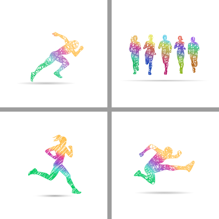 Big wet of runners drawing by lines in rainbow colorsのイラスト素材