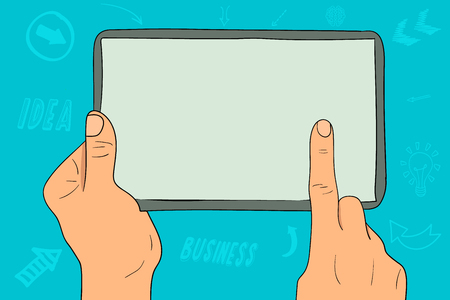A tablet with an empty screen in the hands of a businesswomanのイラスト素材