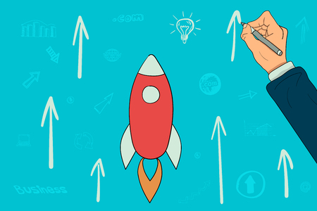 Investor with growth chart of profits. world map. cloud conceptのイラスト素材