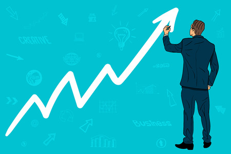 Businessman draws a growing schedule. up arrowのイラスト素材