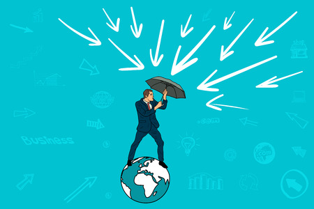 Businessman protects the earth with an umbrella from the arrows.のイラスト素材