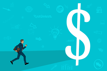 Businessman runs to meet the big dollarのイラスト素材