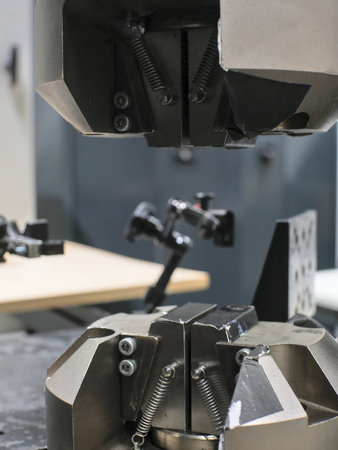 Close-up on traction machine jaws, for mechanical tests.の写真素材