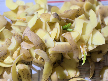 View of a pile of potato peelingsの写真素材