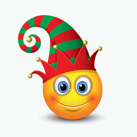 A cute Christmas Elf Santas helper emoticon emoji smiley iconのイラスト素材