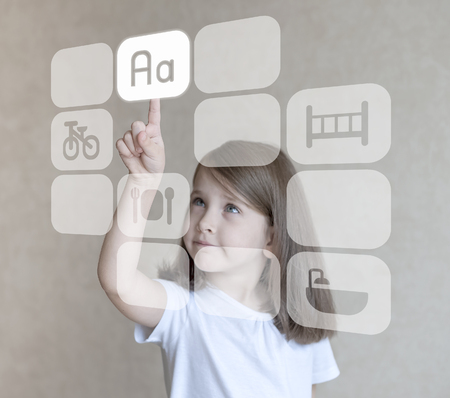 Children's day. The schedule of day of a little baby. Kids time to go to wash, to eat, to study, to play, to bed. Parenting concept. Children's scheduleの写真素材