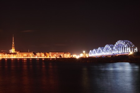 Night illumination of the railway bridgeの写真素材
