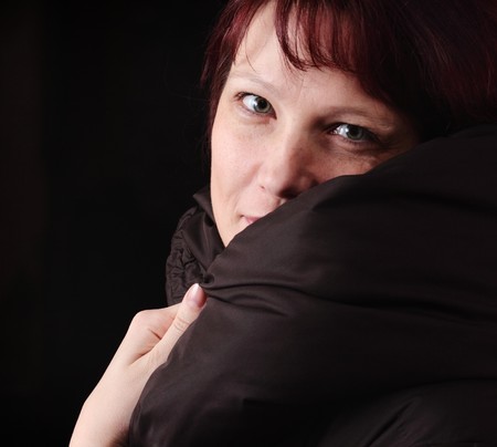 woman in jacket with hoodの写真素材