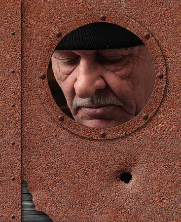 old man in black hatの写真素材