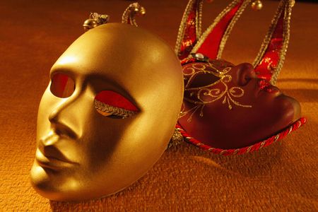 venetian masks on a textileの写真素材