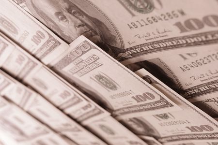 Denominations on hundred dollars,focus on a foreground の写真素材