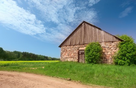 The old thrown barn ,focal length 17mm.の写真素材